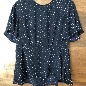 Loft polka-dot peplum blouse, Navy, Size S